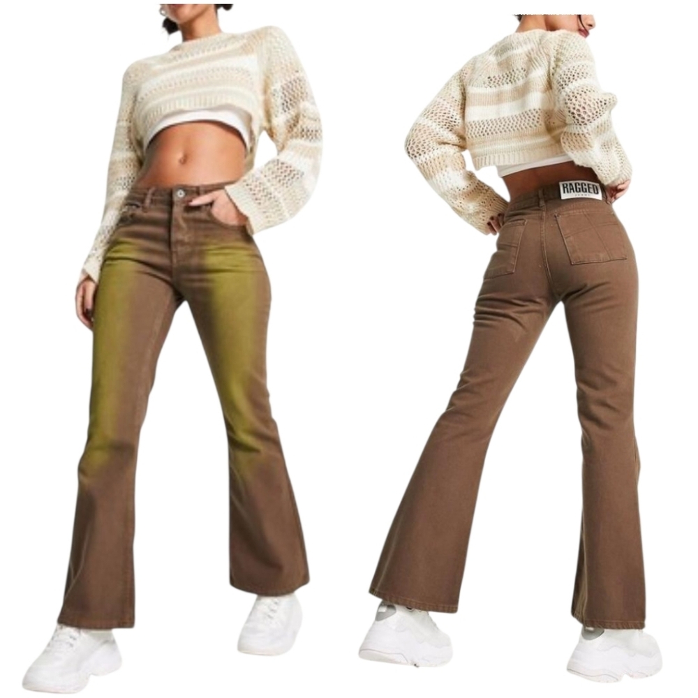 NWT The Ragged Priest low rider shaded flare jeans in brown and lime Size 24